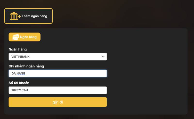 Bước 2: Điền đầy đủ thông tin ngân hàng để tiếp tục quá trình rút tiền.